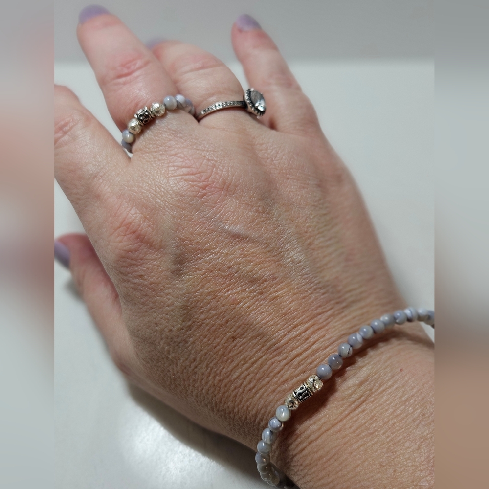 Gray Mother Of Pearl Bracelet And Ring Handmade NWOT - Picture 7 of 7